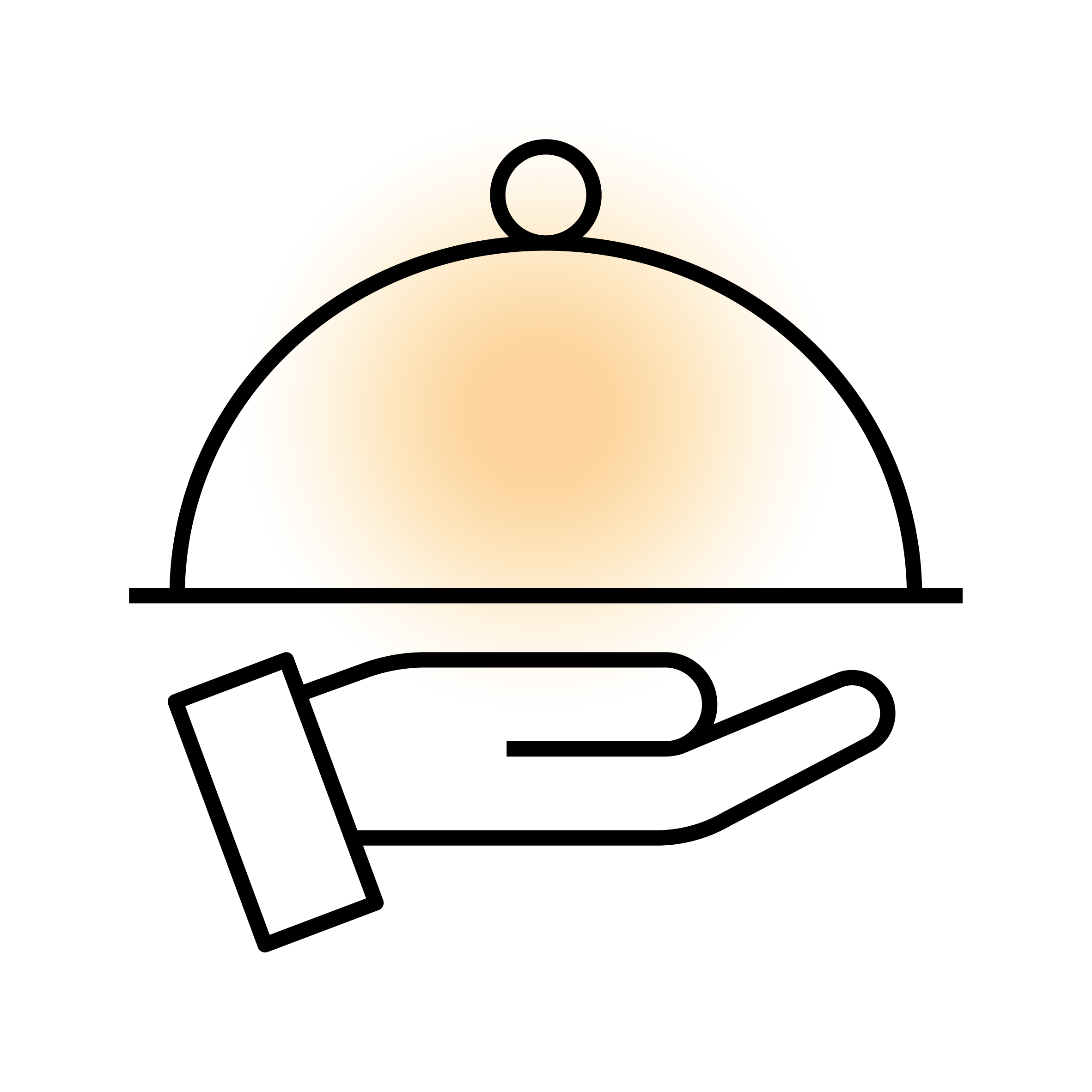 Servierglocke auf Handfläche, Symbol für Gastronomie und Service.